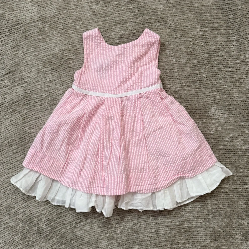 Ralph Lauren‎ Baby Girl Pink Seersucker Dress 9M Ruffle Hem Easter Spring